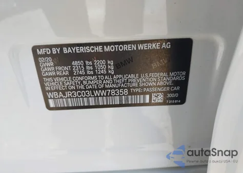2020 BMW 530I from USA, damaged, VIN WBAJR3C03LWW78358
